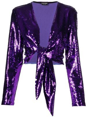 TOM FORD blouse brodée de sequins à fermeture nouée - Violet