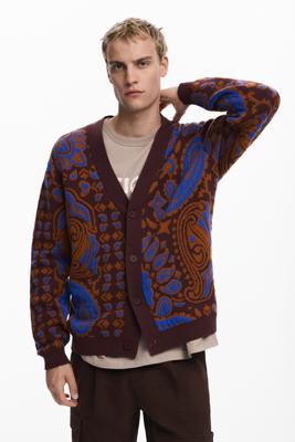 Paisley cardigan trui - BROWN - S