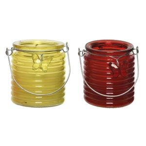 Citronella kaars - 2x - in windlicht - geel en rood - 20 branduren - citrusgeur