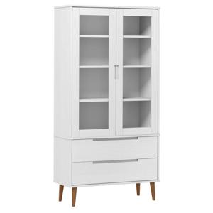 The Living Store MOLDE Vitrinekast - 90 x 35 x 175 cm - Wit - Massief grenenhout met uv-vernis