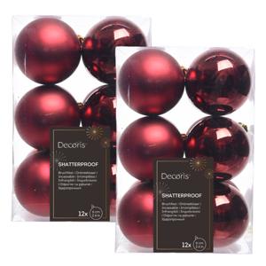 24x Donkerrode kerstballen 6 cm kunststof mat/glans