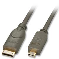 LINDY 41340 HDMI-kabel HDMI Aansluitkabel HDMI-mini-C-stekker, HDMI-micro-D-stekker 0.50 m Zilver-grijs 4K UHD, OFC-kabel, Rond, Afgeschermd (dubbel), Extreem