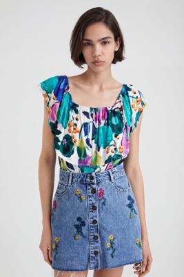 Gebloemde body met boothals - GREEN - XL