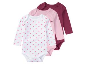 lupilu 3 baby rompertjes (50/56, Stippen/roze/bordeaux)