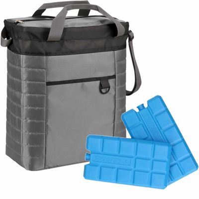 Koeltas van 32 x 35 x 17 cm grijs/zwart met 6x stuks koelelementen Koeltas van 32 x 35 x 17 cm grijs/zwart met 6x stuks koelelementen