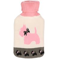 Warmwater kruik met wit/roze honden hoes 2 liter   -