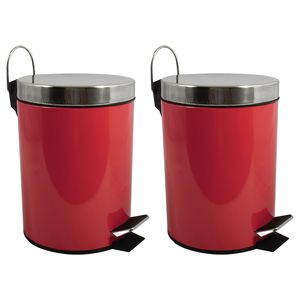 Prullenbak/pedaalemmer - 2x - metaal - rood - 3 liter - 17 x 25 cm - Badkamer/toilet