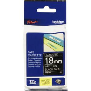 Brother Label tapecassette TZE-345 printlint 18 mm, wit op zwart