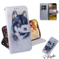 Witte Wolf patroon gekleurde tekening horizontale Flip lederen draagtas voor Sony Xperia 10 plus met houder & kaartsleuven & portemonnee