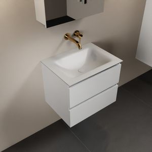 MONDIAZ AIVY 60cm badmeubel Talc, wastafel Talc solid surface midden zonder kraangat met spiegelkast (AI-351111TALC-NO - AI-M60TAMI - AI-C60TAMI)