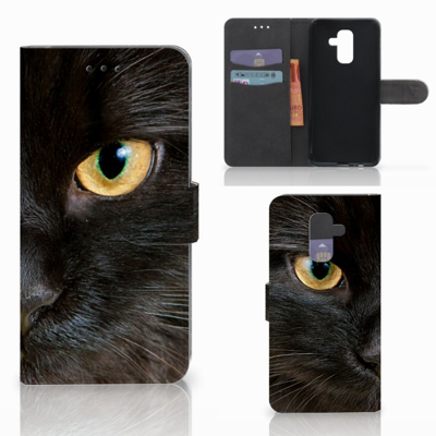 Samsung Galaxy A6 Plus 2018 | Telefoonhoesje | Met pasjeshouder | Zwarte Kat
