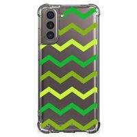 Samsung Galaxy S21 Doorzichtige Silicone Hoesje Zigzag Groen - thumbnail