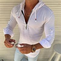 Voor heren Overhemd Zomer overhemd Normaal shirt Strand hemd Zwart Wit Lange mouw Effen Capuchon Hawaii Feestdagen Vetoketju Kleding Modieus Casual Comfortabel Lightinthebox