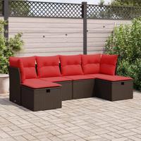 6-delige Loungeset met kussens poly rattan bruin