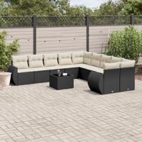 11-delige Loungeset met kussens poly rattan zwart
