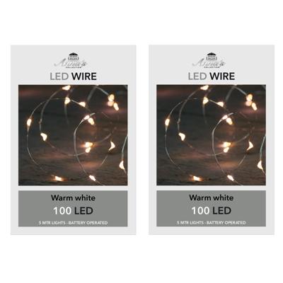 Draadverlichting - 6x - lichtsnoer - 100 led lampjes - warm wit - 500 cm - batterij