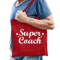 Cadeau tas voor coach/trainer - rood - katoen - 42 x 38 cm - super coach - thumbnail