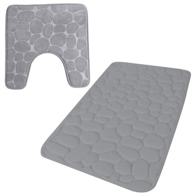 Urban Living badkamer droogloop matjes - set 2x stuks - memory foam - steengrijs