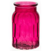 Bloemenvaas klein - fuchsia roze - transparant glas - D10 x H16 cm