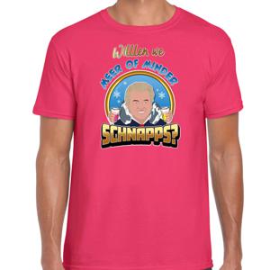 Apres ski t-shirt voor heren - meer of minder schnaps - roze - wintersport - Wilders - politiek