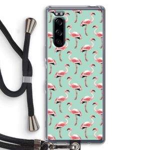 Flamingoprint groen: Sony Xperia 5 Transparant Hoesje met koord