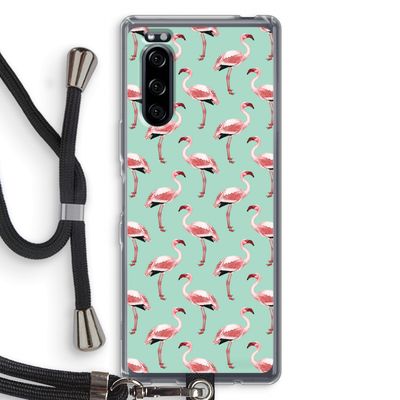 Flamingoprint groen: Sony Xperia 5 Transparant Hoesje met koord