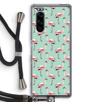 Flamingoprint groen: Sony Xperia 5 Transparant Hoesje met koord