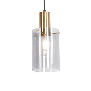 QAZQA Vintage hanglamp messing met smoke glas - Vidra