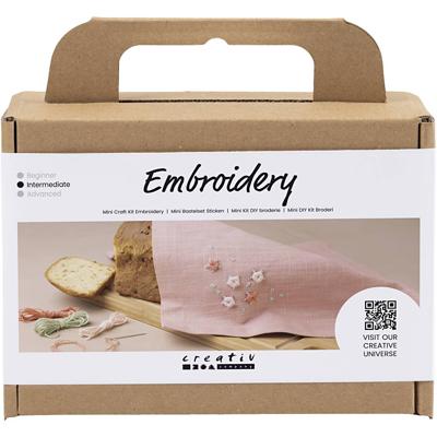Creativ Company Mini hobbyset borduurwerk, textiel servet, dusty rose, 1 doos