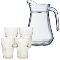 Glazen schenkkan met 4 drink water glazen - thumbnail