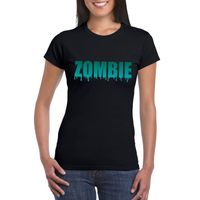 Halloween zombie tekst t-shirt zwart dames - thumbnail