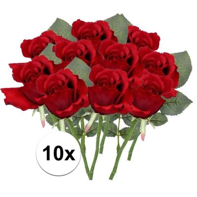 Topart Kunstbloem - 10x - roos Alice - de luxe - rood - 30 cm - kunststof steel - decoratie