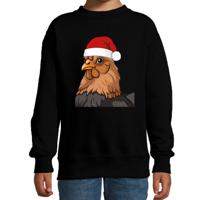 Kersttrui / sweater boerderijdieren - kinderen - Kip - zwart - kerstmuts - Kerstmis