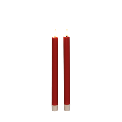 Dinerkaars led 3d vlam met timer 2 stuks h25 cm rood - Annas collection