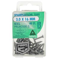 Sp.pl.schr.torx 3,0x16mm rvs 40st - Deltafix