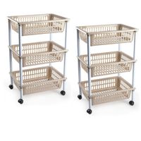 2x stuks opberg organiser trolleys/roltafels met 3 manden 62 cm in het taupe