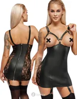 Open cups leren mini jurk, ZD2001098