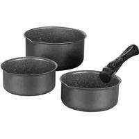Arthur Martin AM777GM Keukenbatterij Set van 3 pannen - Matt Gray 16-18-20 cm + 1 Verwijderbare handgreep - Alle lichten inclusief inductie