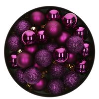 Kleine kerstballen - 14x - kunststof - paars - 3 cm - thumbnail