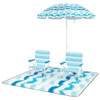 2-delige set Strandstoelen met Parasol & Stranddeken Parasol met Draagtas 2 Opvouwbare Stoelen Blauw