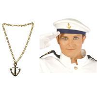 Carnaval verkleed Matrozen hoedje - wit - met gouden anker ketting - volwassenen