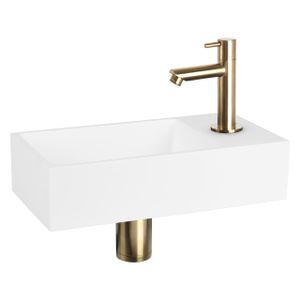 Differnz Solid fonteinset - 36x18.5x9cm - Rechthoek - 1 kraangat - recht matte gouden kraan - Solid surface Wit 38.402.39