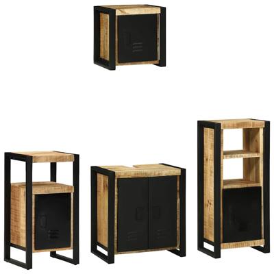 Badkamermeubelset met plank 4 pcs Bruin Massief Mango Hout