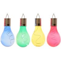 4x Buiten LED blauw/groen/geel/rood peertjes solar lampen 14 cm