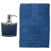 MSV badkamer droogloop mat/tapijt - Bologna - 45 x 70 cm - bijpassende kleur zeeppompje - donkerblauw - Badmatjes - thumbnail