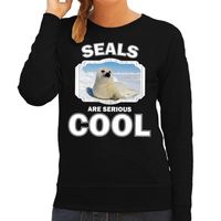 Dieren witte zeehond sweater zwart dames - seals are cool trui - thumbnail
