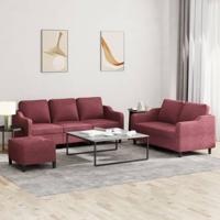 3-delige Loungeset met kussens stof wijnrood