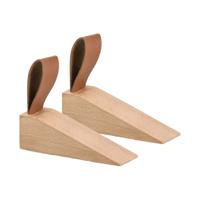 Deurstopper/wig - 2x - hout/kunststof - bruin - 11 x 4 x 3 cm - bescherming