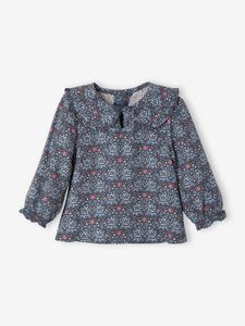 Bloemenblouse met claudinekraag baby's leiblauw