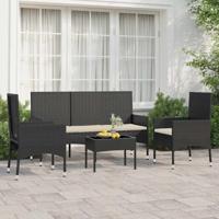 4-delige Loungeset met kussens poly rattan zwart - thumbnail